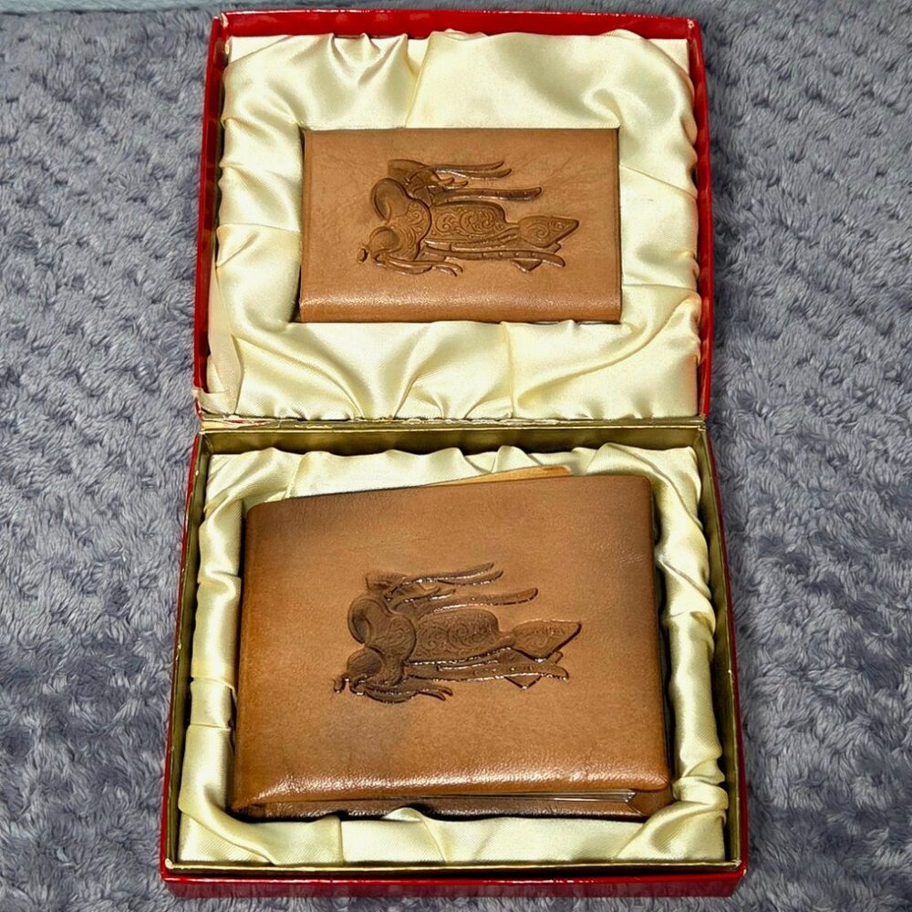Vintage Tex-Tan Hereford Complete Leather Wallet Gift Box Set Original Inserts